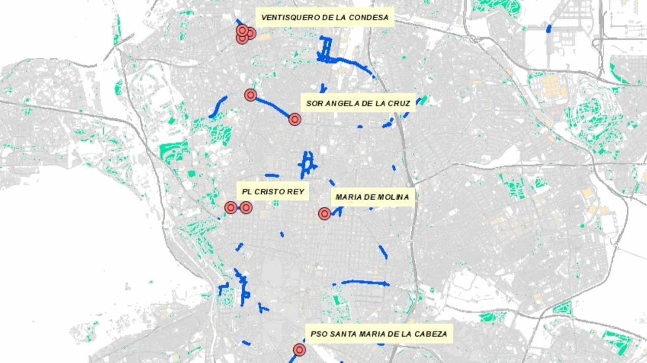 Mapa con las ubicaciones de los túneles - Imagen del Ayuntamiento de Madrid